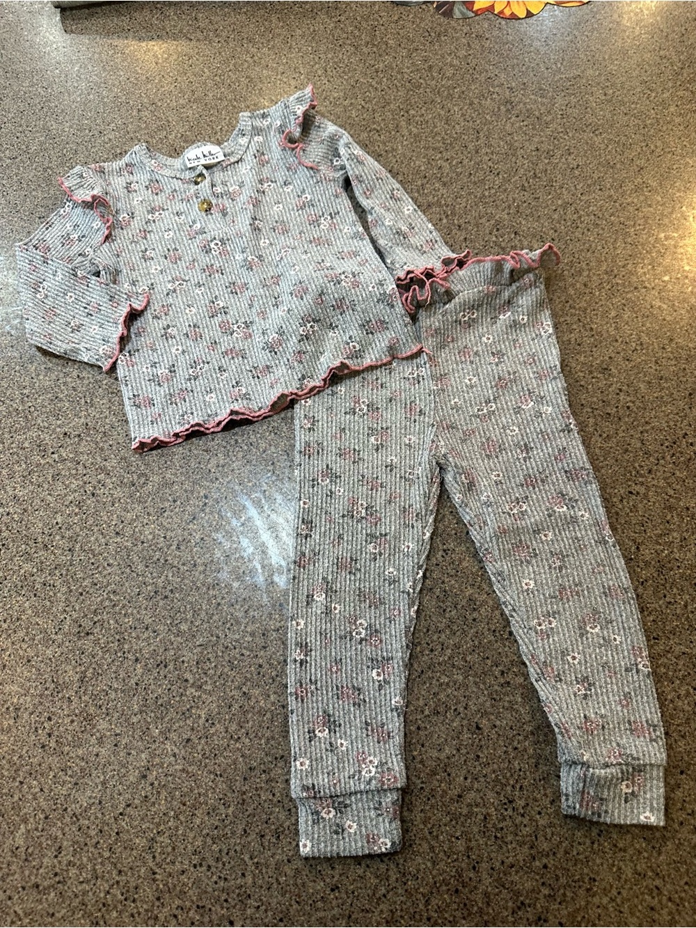 Kids Floral Ribbed Set - Pink Accent